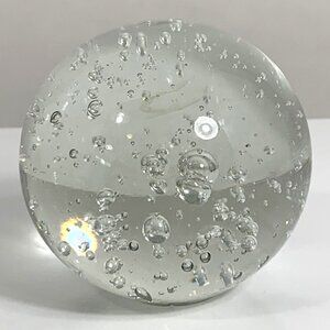 Controlled Bubble Paperweight Round Clear Glass VTG Desk Decor Collectible